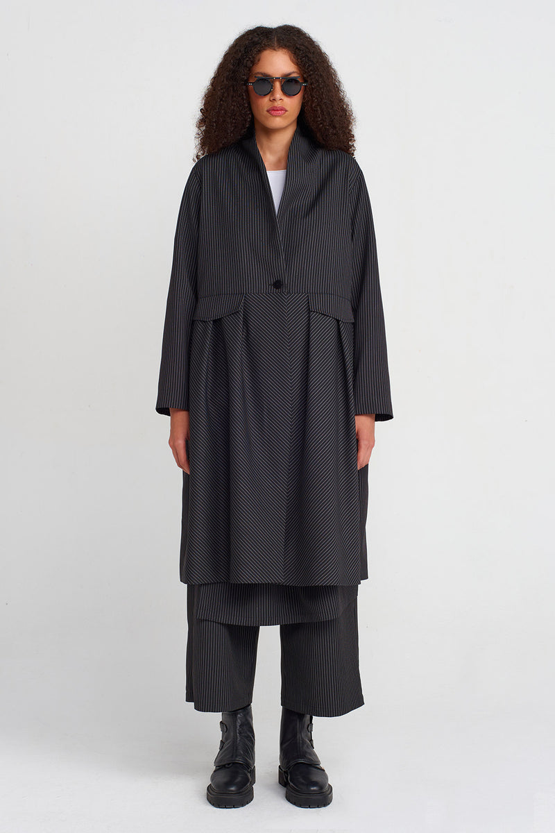 Nu Striped Long Jacket Black