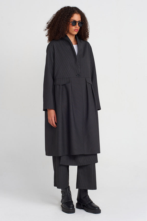 Nu Striped Long Jacket Black