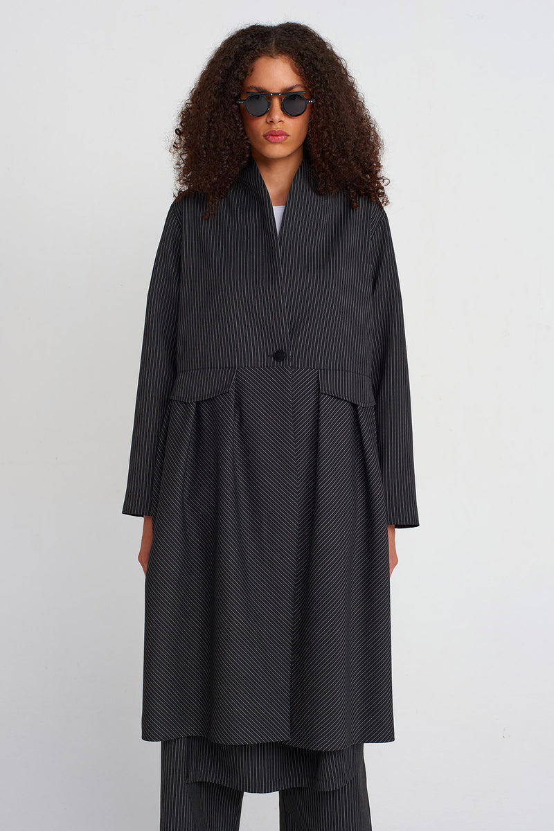 Nu Striped Long Jacket Black