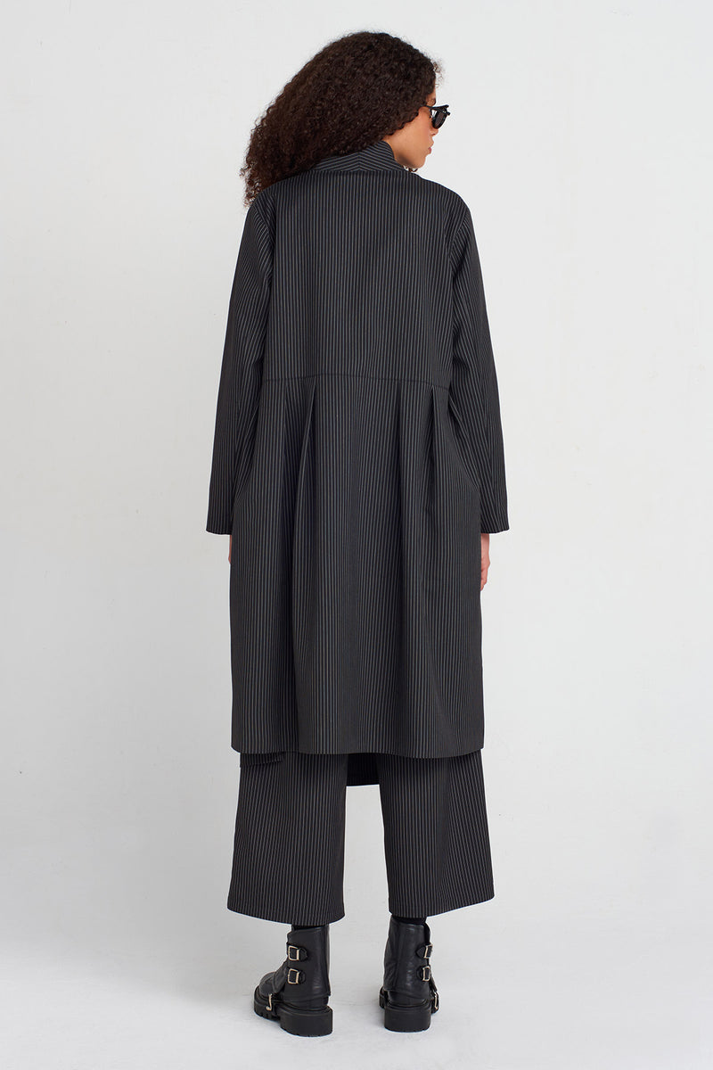 Nu Striped Long Jacket Black