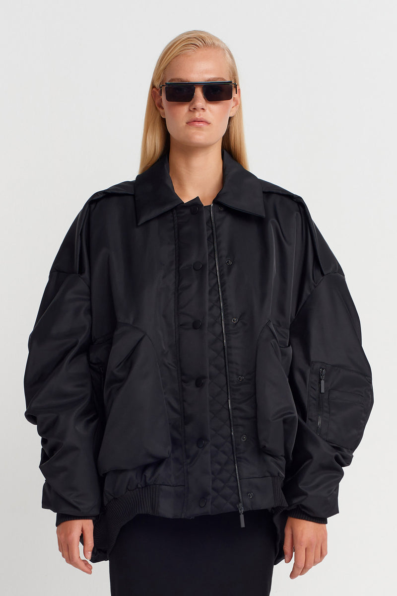 Nu Oversized Bomber Jacket Black