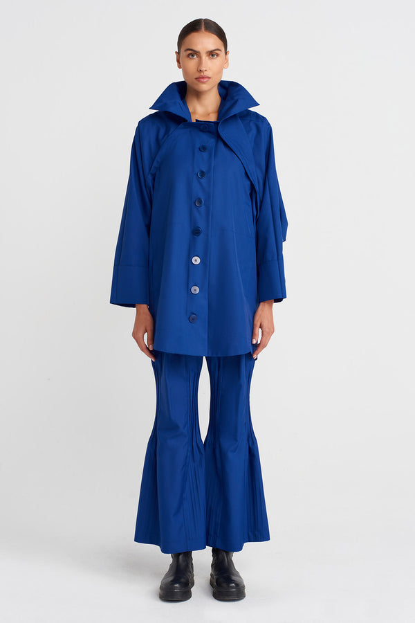 Nu Long Jacket With Regional Pleat Detailing Deep Sea