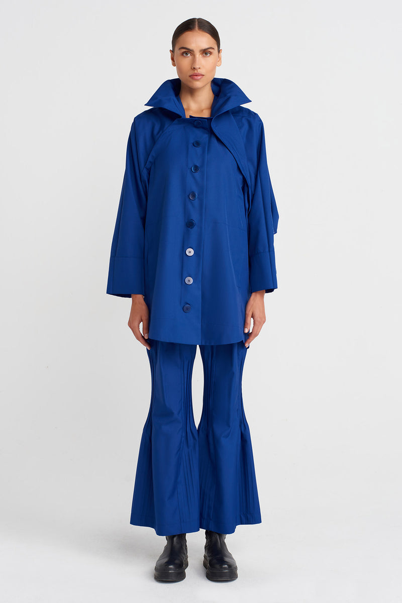 Nu Long Jacket With Regional Pleat Detailing Deep Sea