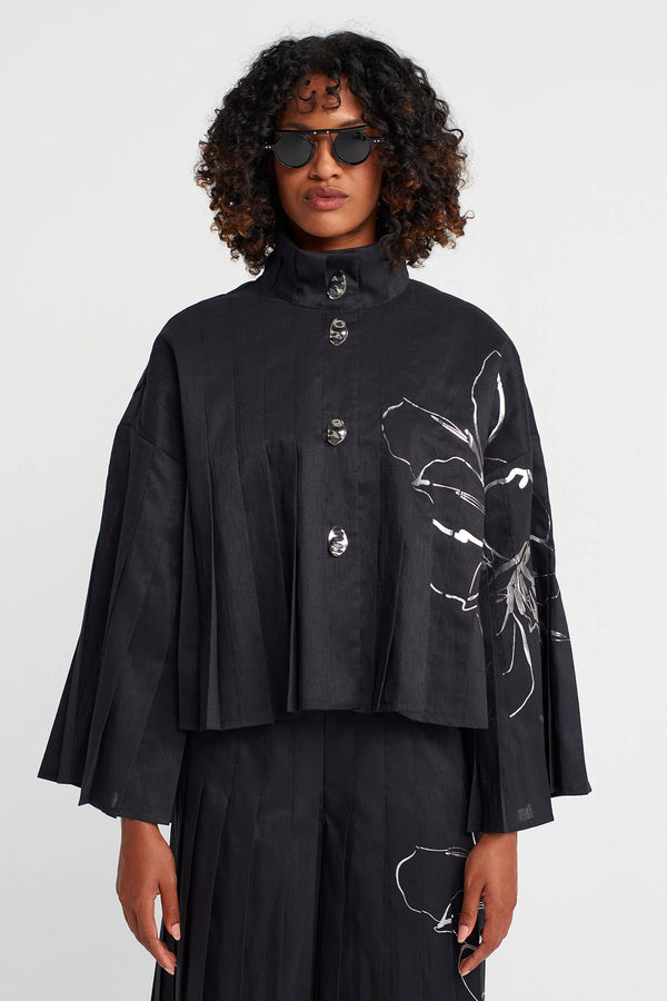 Nu Printed Pleated Jacket Black/W/Silver