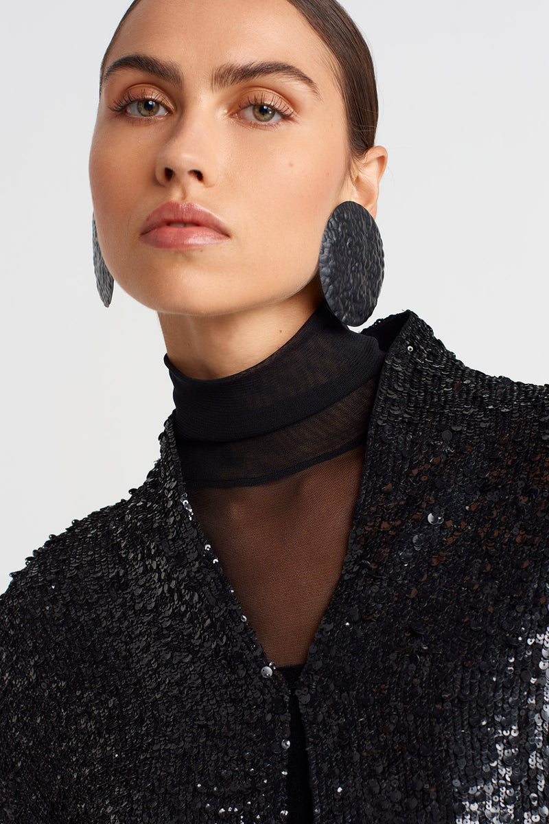 Nu Elegant Sequin-Embroidered Jacket Black