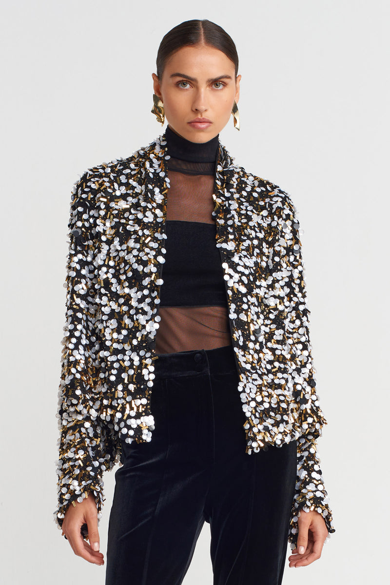 Nu Elegant Sequin-Embroidered Jacket Black