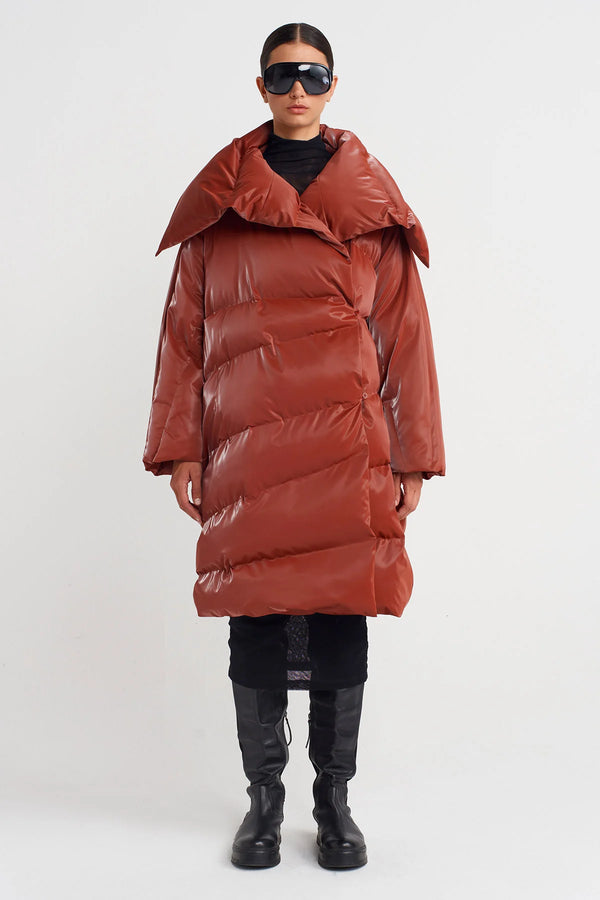 Nu Vegan Leather Puffer Coat Copper