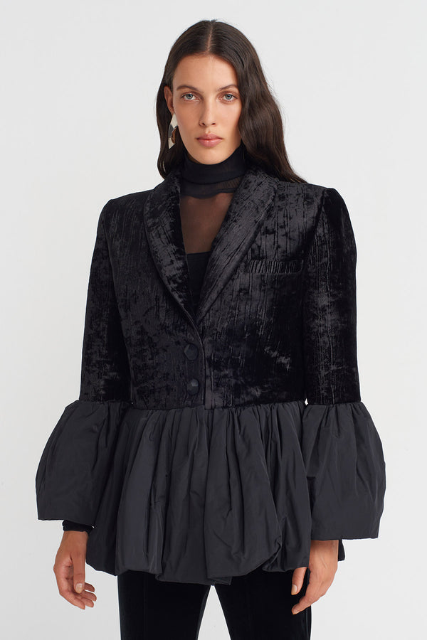 Nu Ribbed Velvet Flared Jacket Black