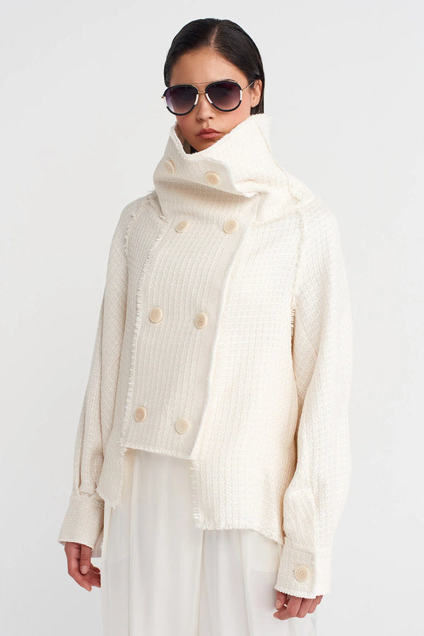 Nu Textured Fabric, High Collar Jacket Off White