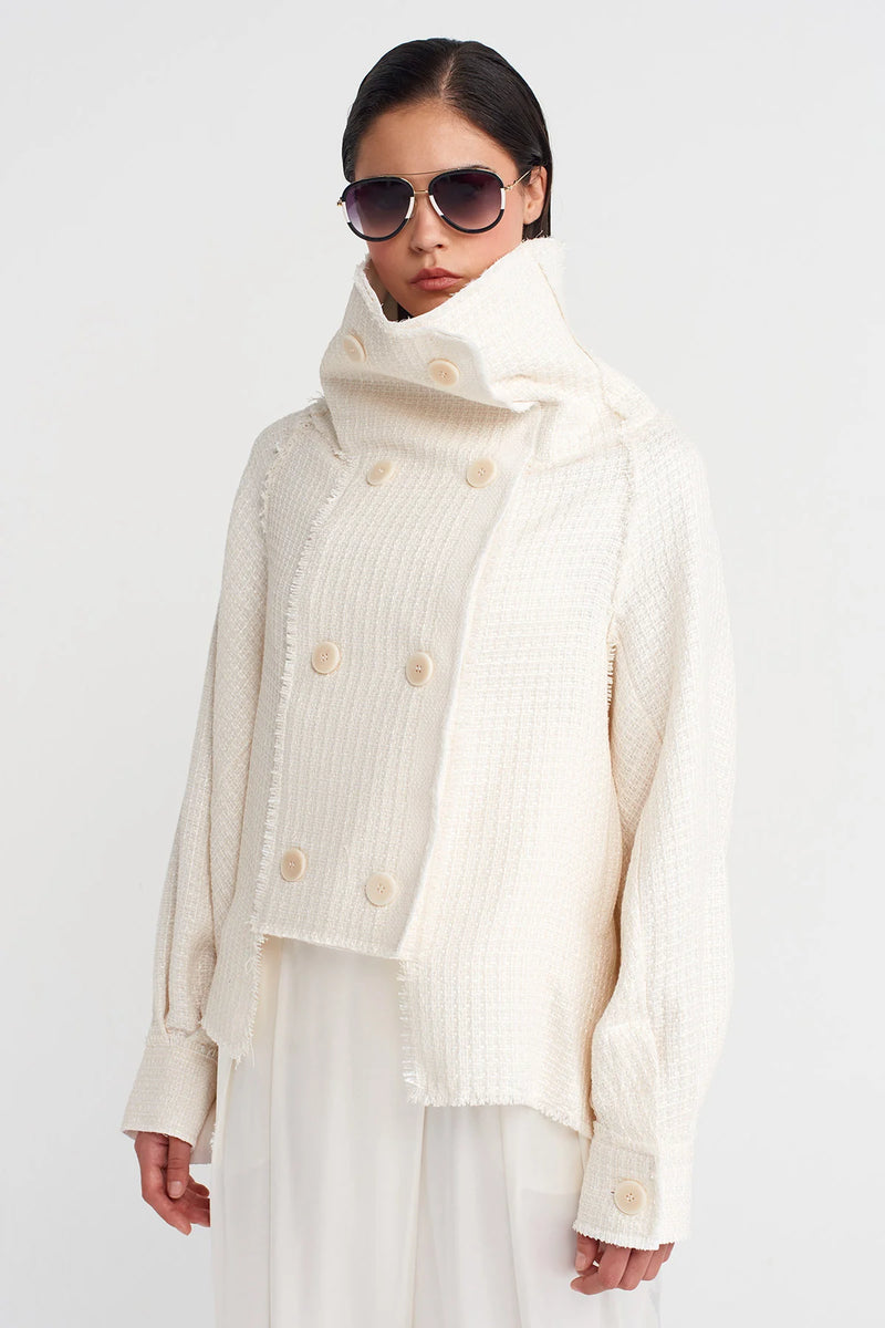 Nu Textured Fabric, High Collar Jacket Off White