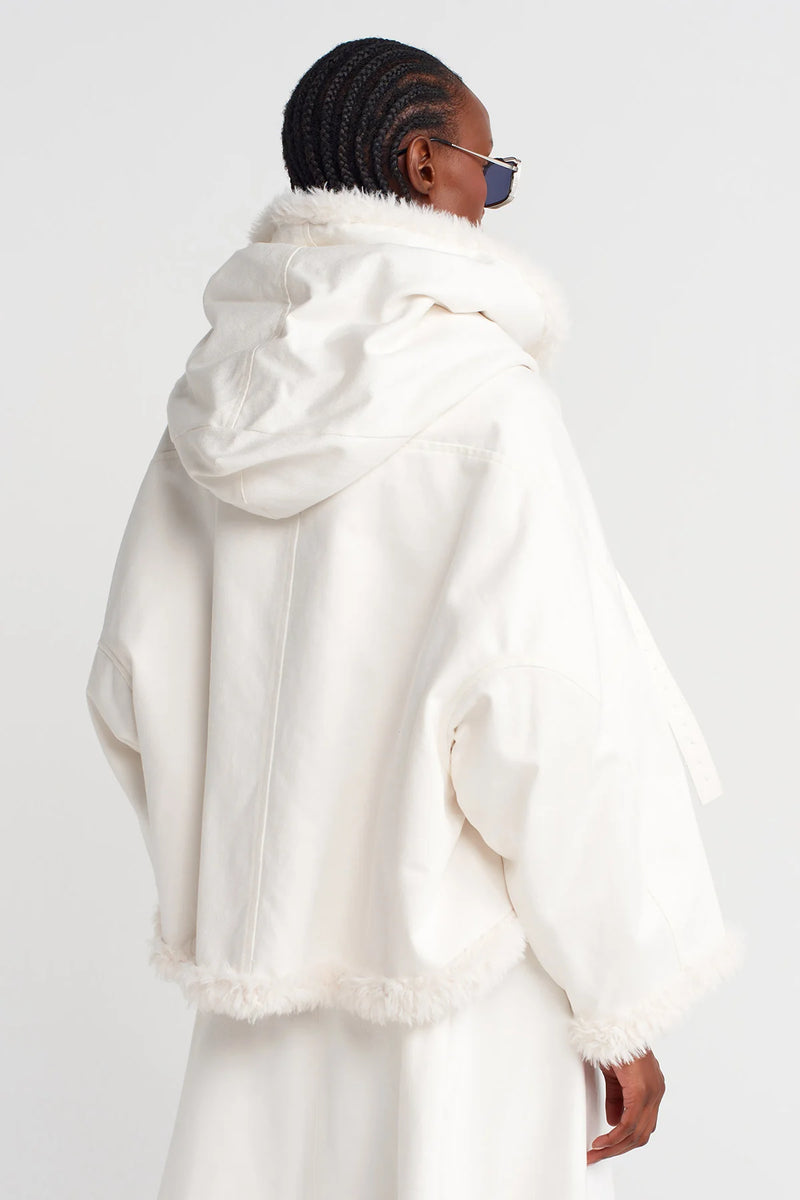 Nu Denim Jacket With Chest Belt And Fur Inside Off White