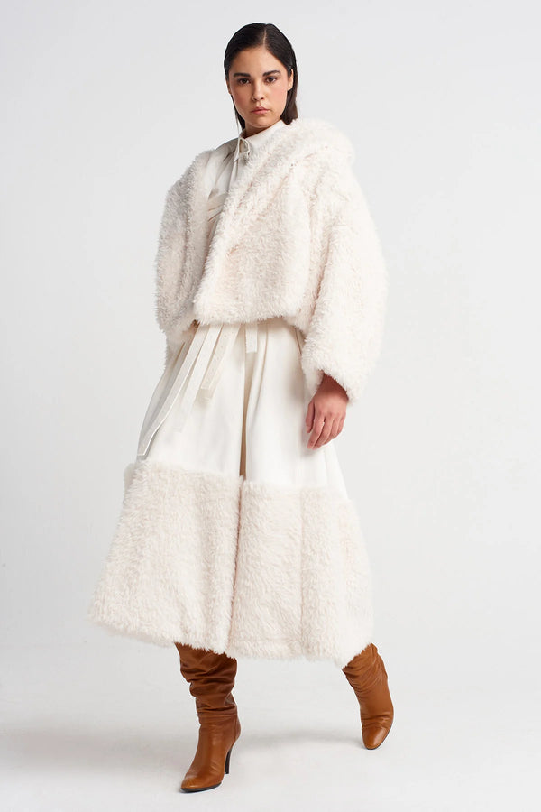 Nu Denim Jacket With Chest Belt And Fur Inside Off White