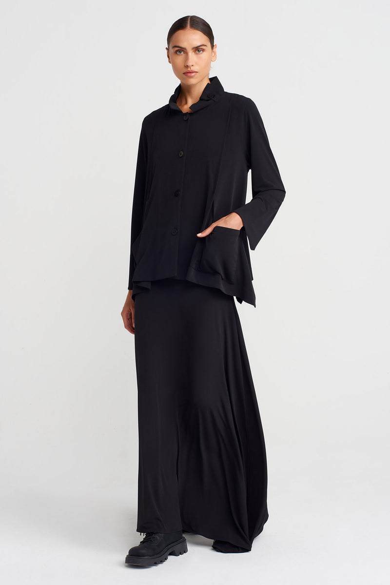 Nu Jersey Cardigan With Mandarin Collar And Pockets Black