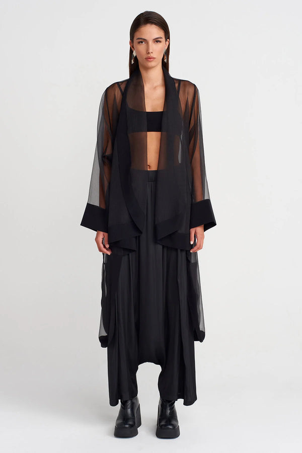 Nu Long Cape-Form Organza Jacket Black