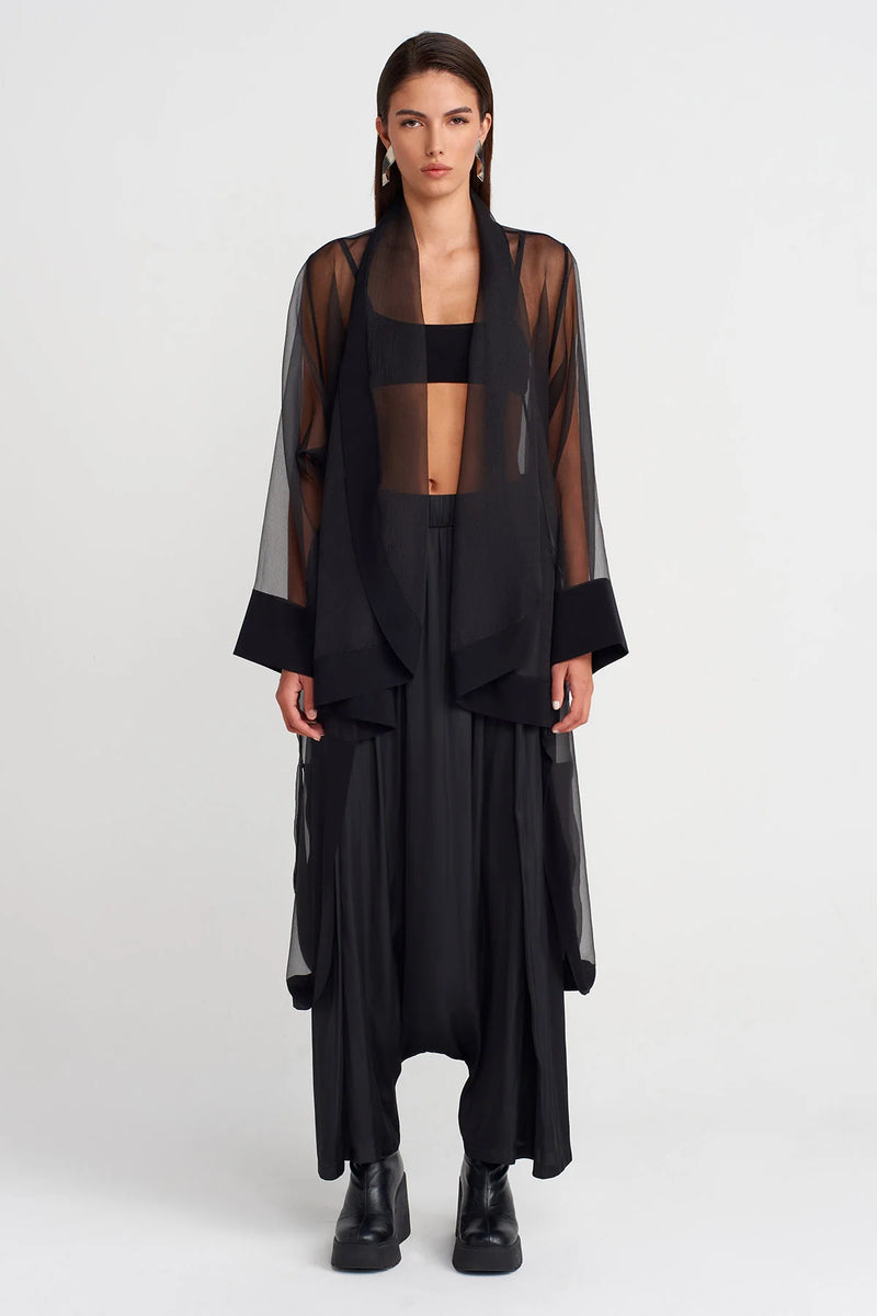 Nu Long Cape-Form Organza Jacket Black