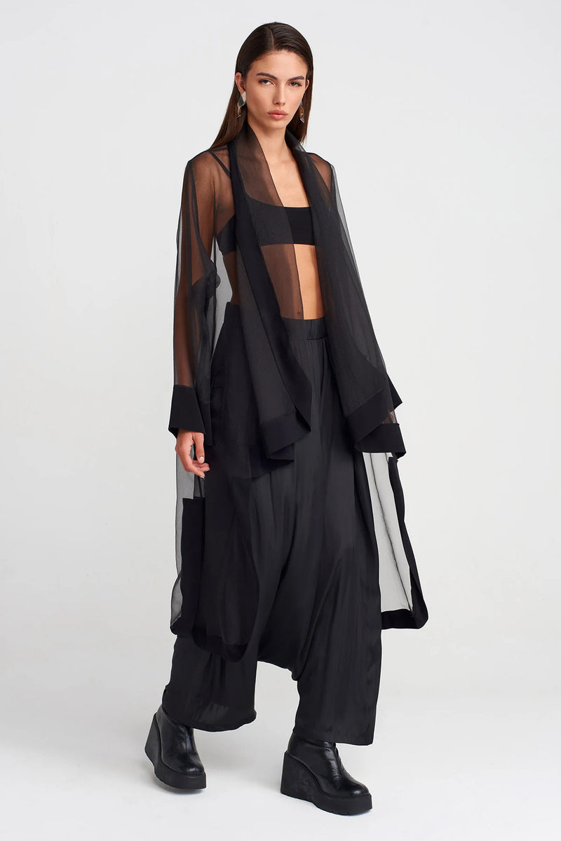 Nu Long Cape-Form Organza Jacket Black