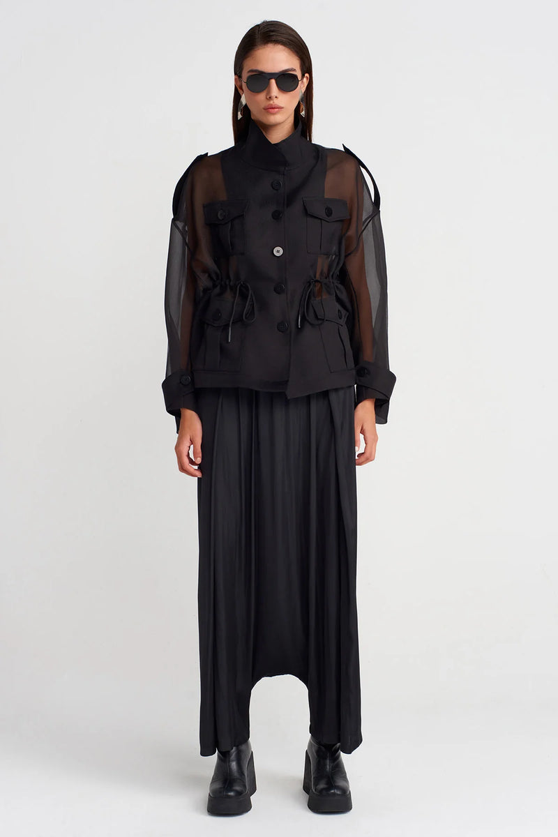 Nu Drawstring Waist Organza Jacket Black