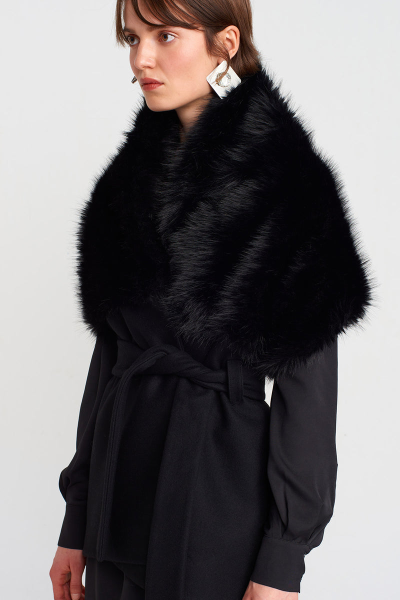 Nu Faux Fur, Waist-Tied Shawl Black