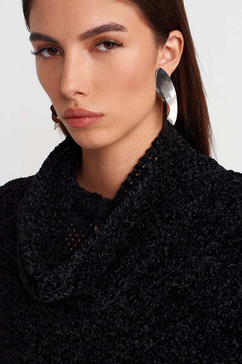 Nu Fringe Detailed Knitted Shawl Black