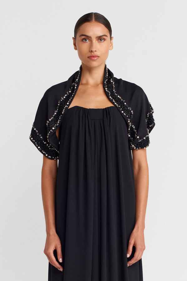 Nu Hand-Embroidered Shawl Black