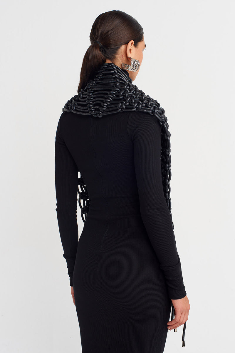 Nu Macramé Shoulder Piece With Metal-Tipped Fringes Black