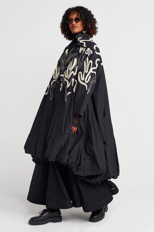 Nu Embroidered Taffeta Balloon Topcoat Natural/Black