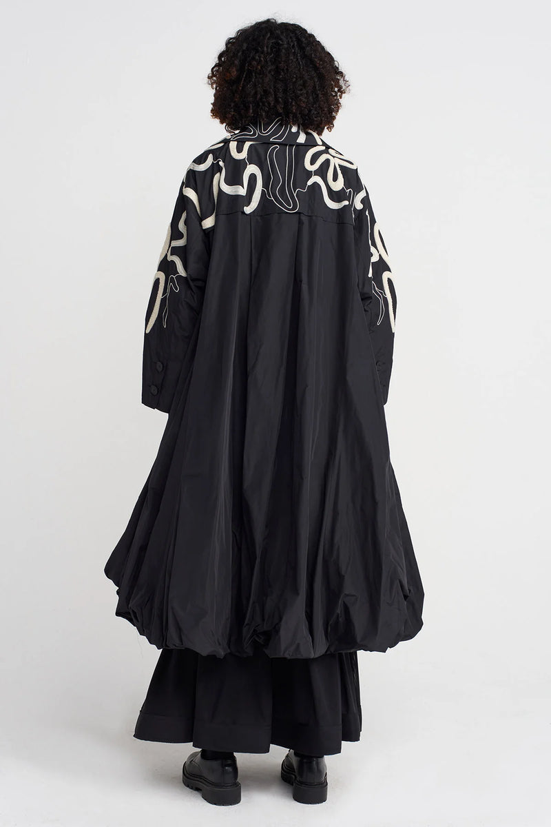 Nu Embroidered Taffeta Balloon Topcoat Natural/Black