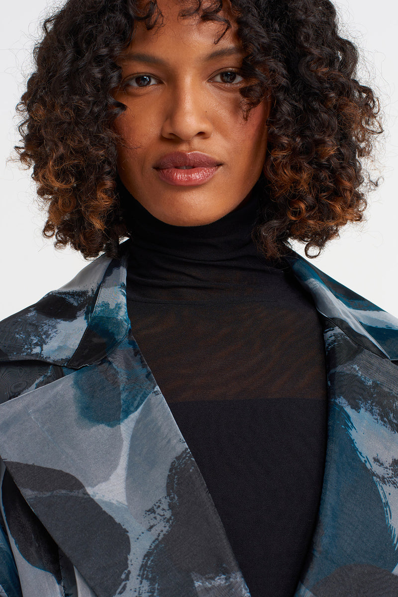 Nu Patterned Organza Puffy Trench Coat Multi Color