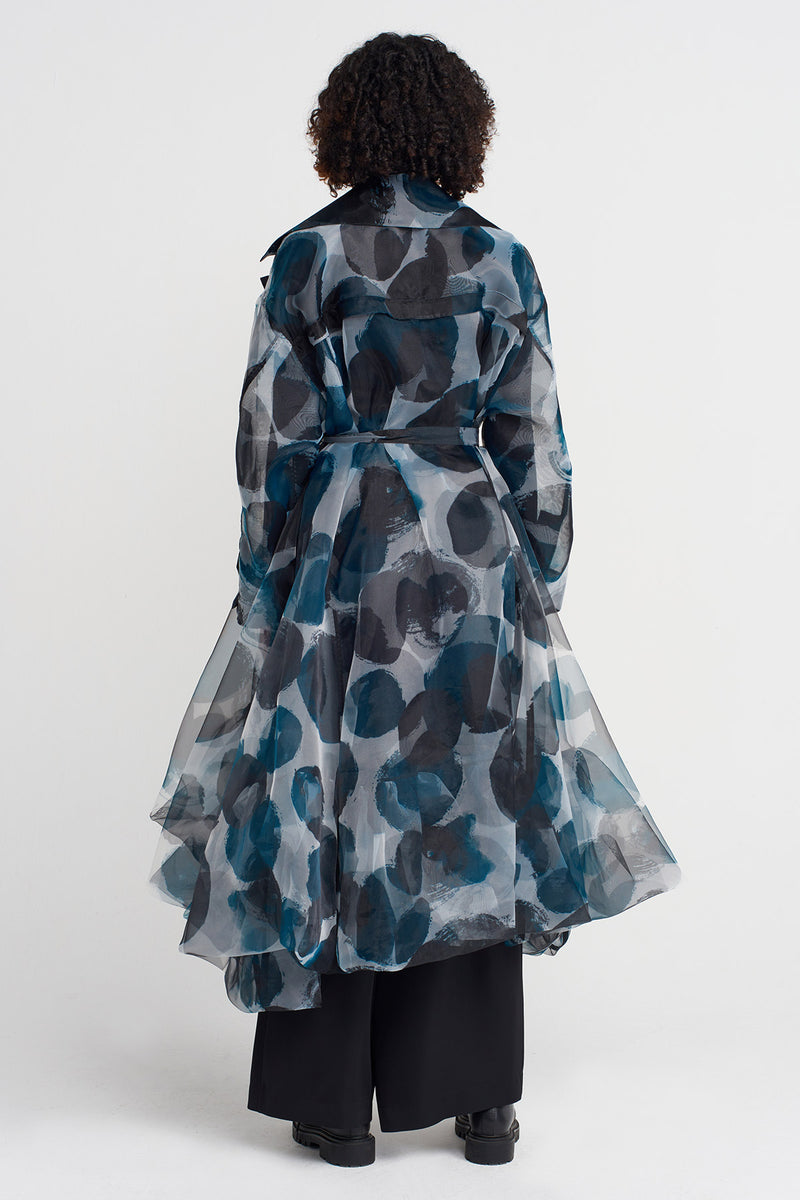 Nu Patterned Organza Puffy Trench Coat Multi Color