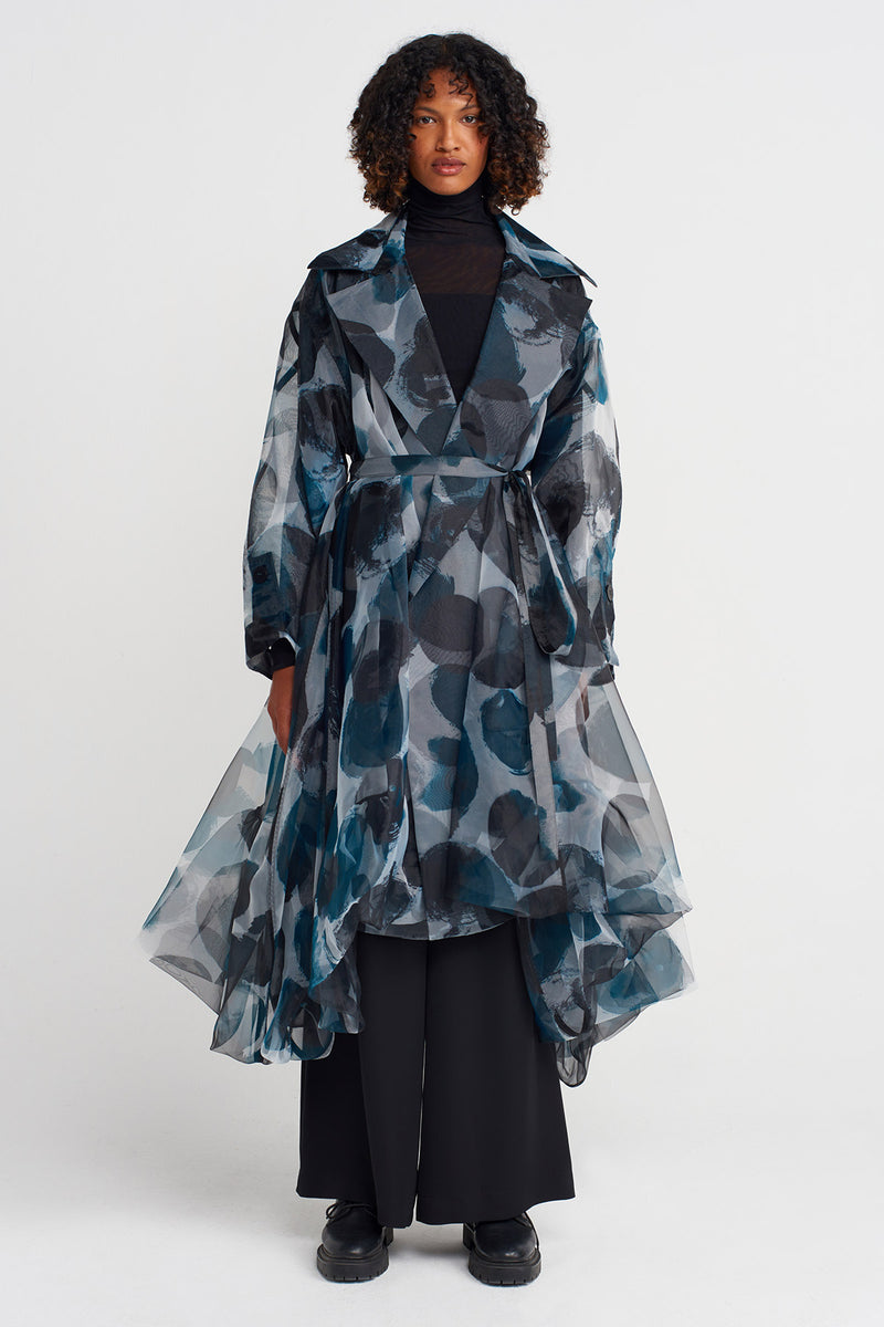 Nu Patterned Organza Puffy Trench Coat Multi Color