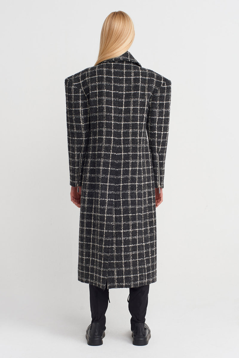 Nu Structured Shoulder Long Coat Grey/White