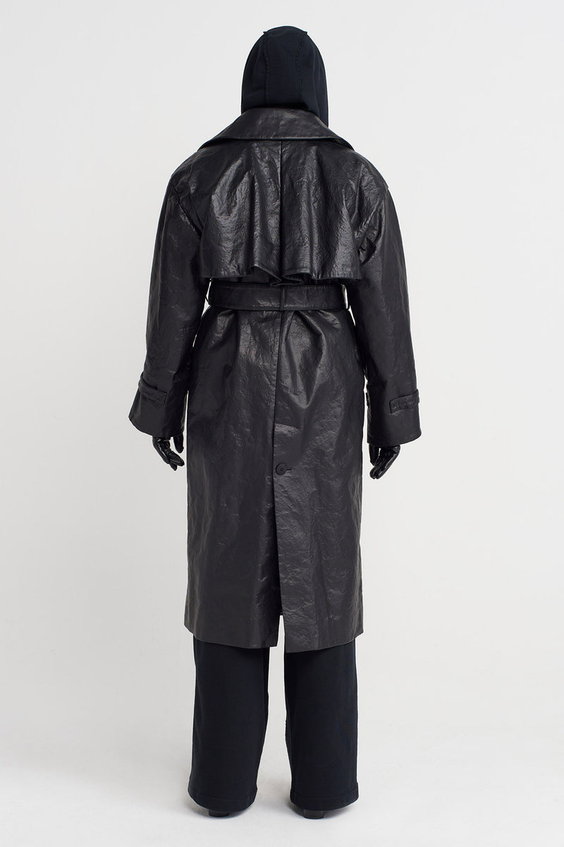 Nu Oversized Leather Trench Coat Black