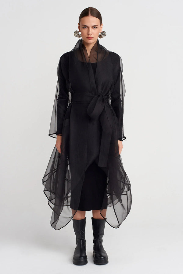 Nu Long Belted Organza Jacket Black