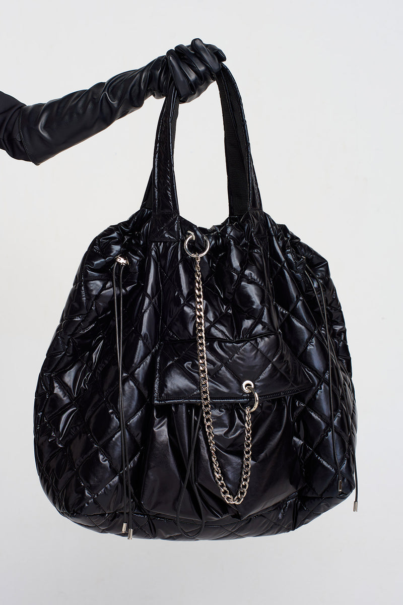 Nu Quilted, Chain Shoulder Bag Black