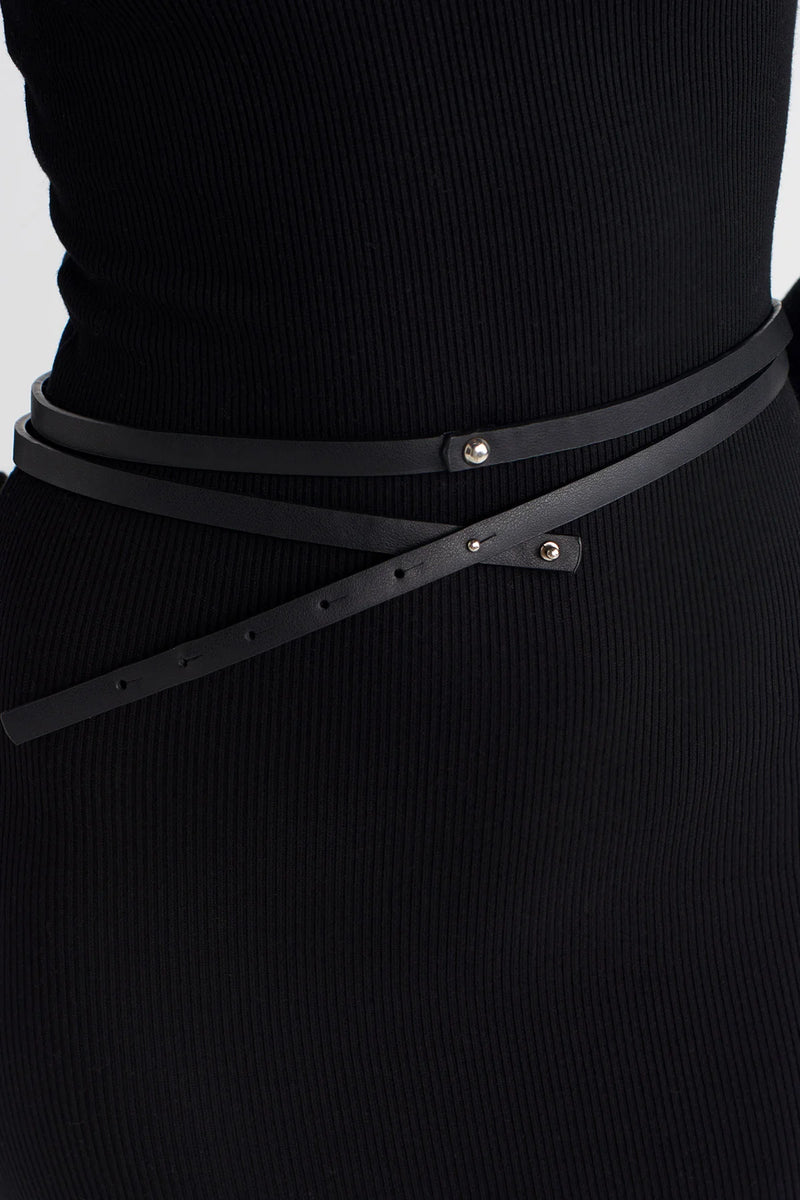 Nu Long Wrapped Thin Belt Black