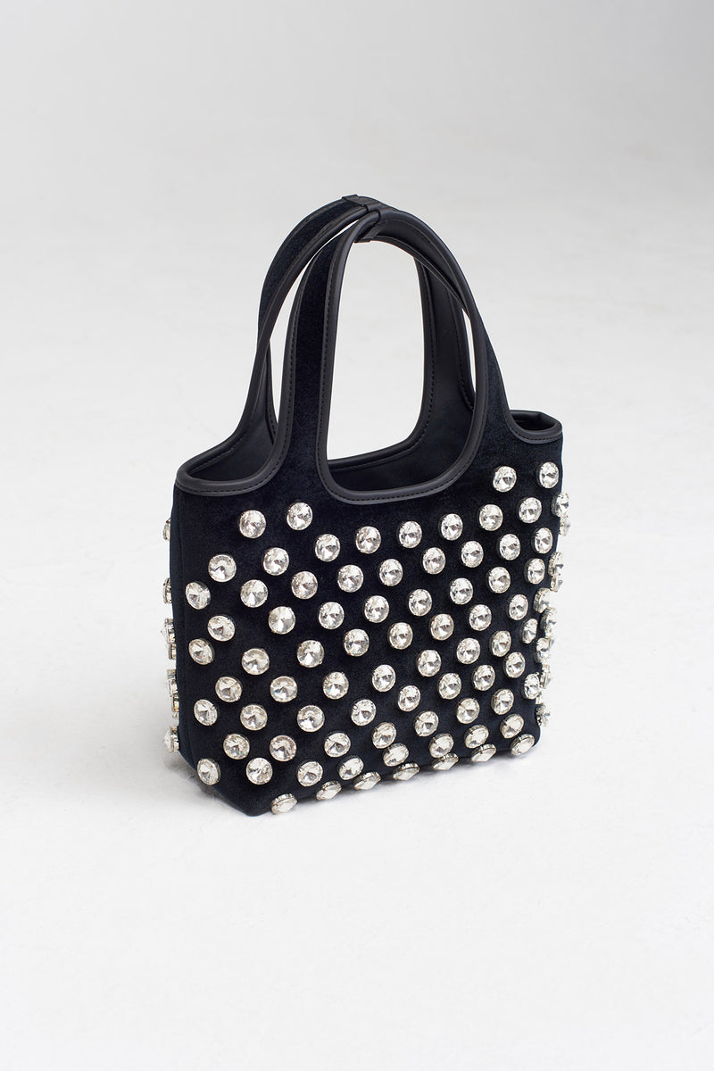 Nu Velvet Handbag With Stone Embroidery Black