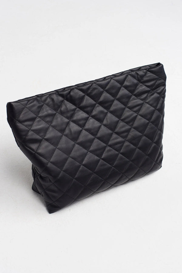Nu Large Quilted Clutch Bag Black