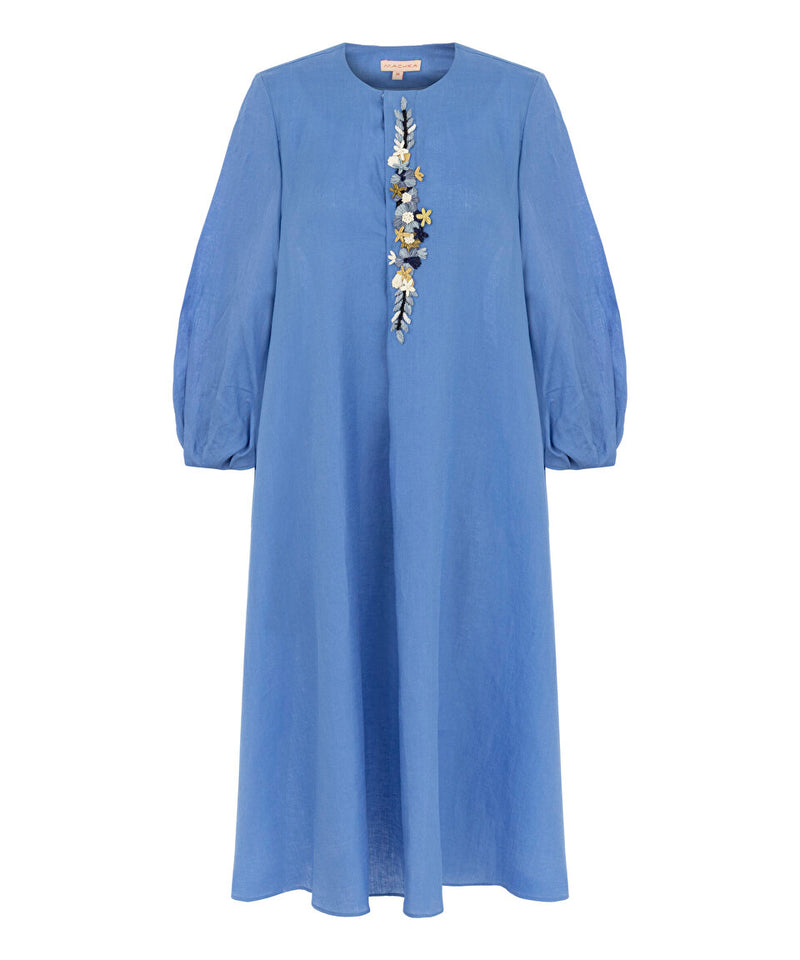 Machka Embroidered Detail Midi Dress Blue