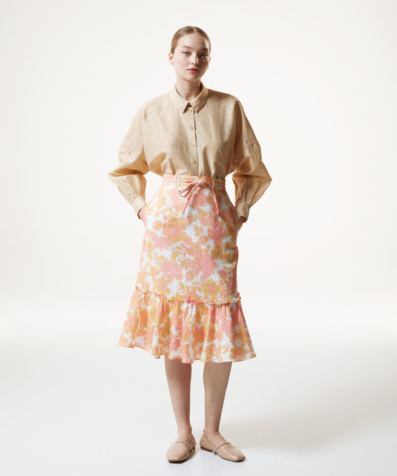 Machka High Waist Floral Pattern Skirt Yellow