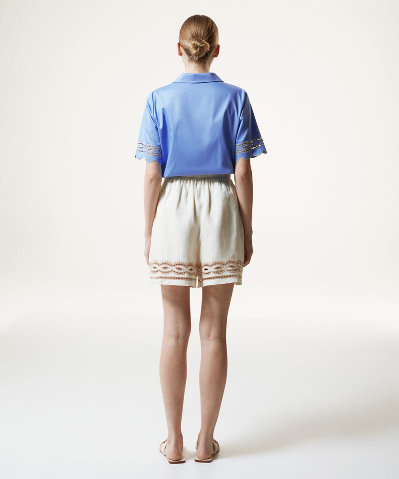 Machka Embroidered Linen Shorts Off White