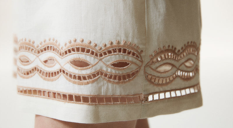 Machka Embroidered Linen Shorts Off White