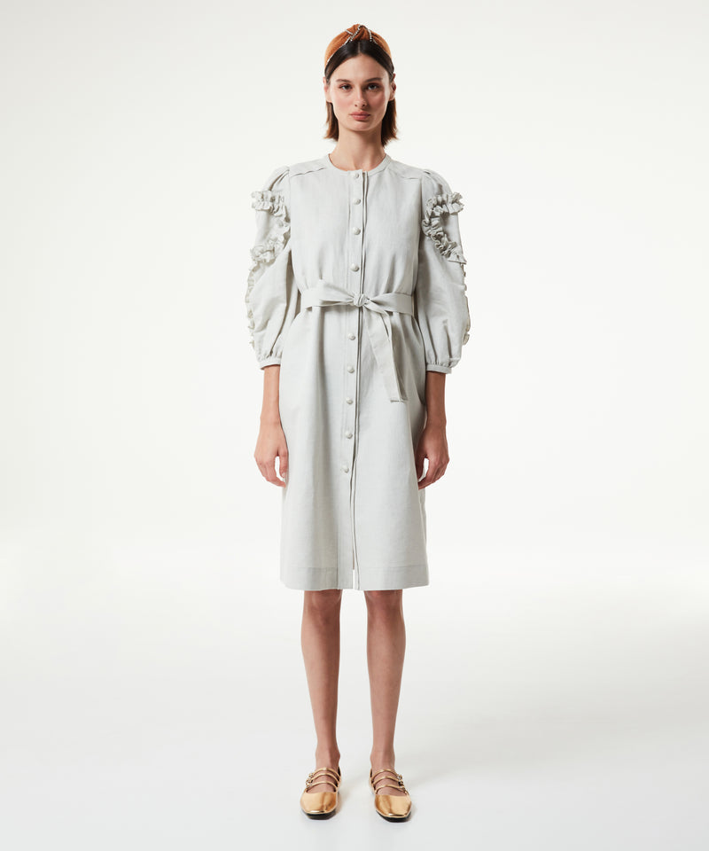 Machka Ruffle Trim Shirt Dress Stone