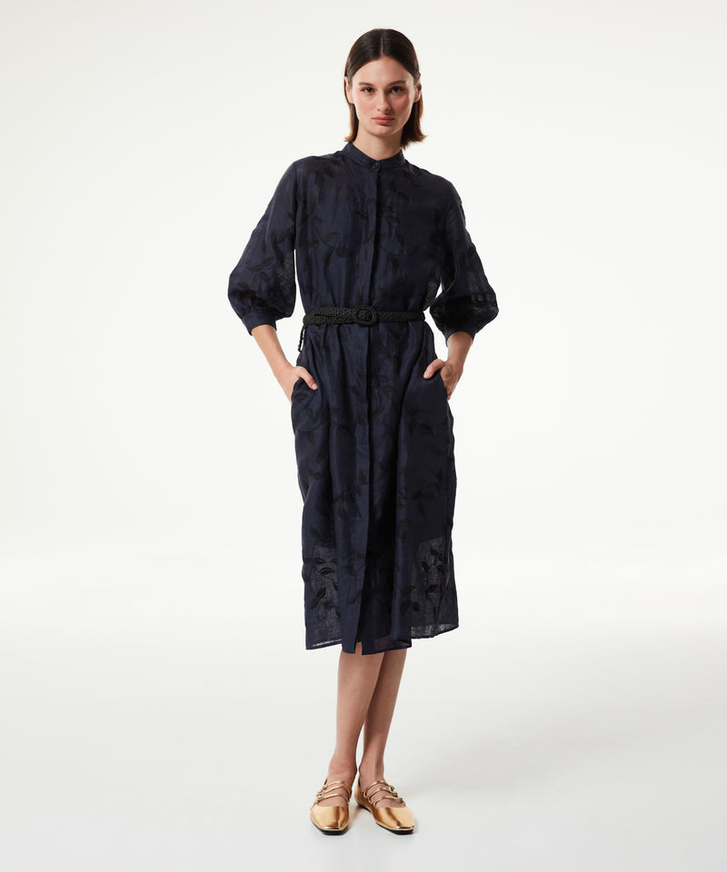 Machka Raffia Belted Dress Navy Blue