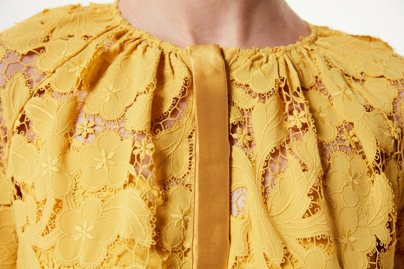 Machka Belted Scallop Dress Yellow
