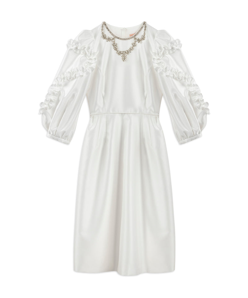 Machka Stone Embroidered Satin Duchess Dress Off White