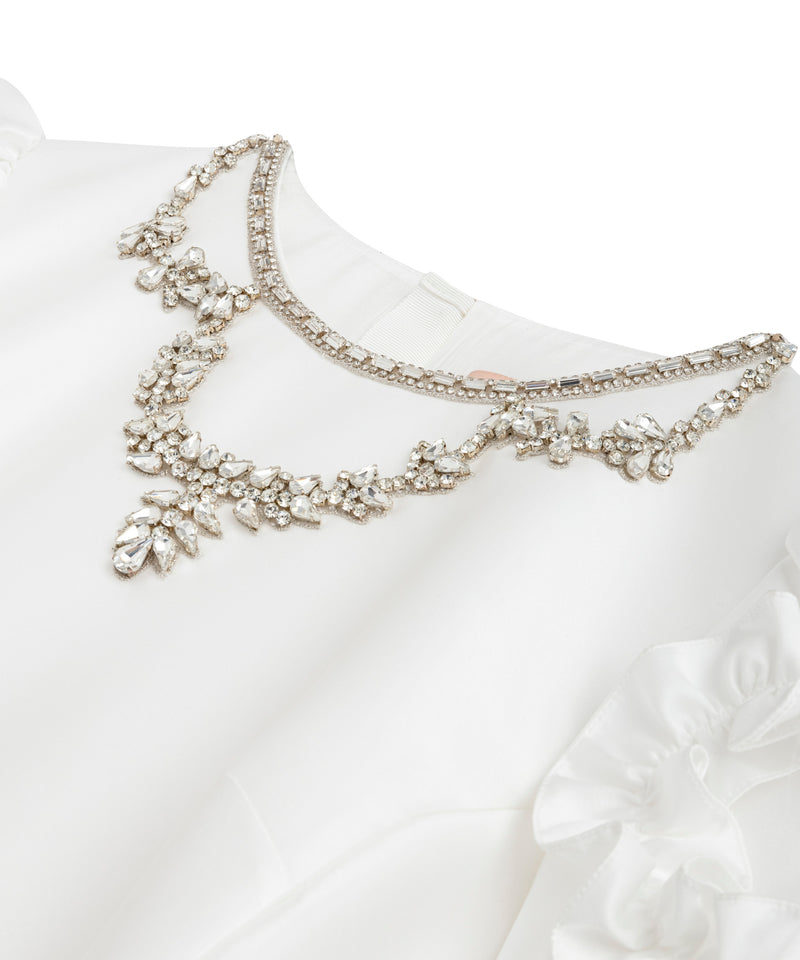 Machka Stone Embroidered Satin Duchess Dress Off White