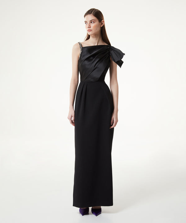Machka Embroidered Asymmetric Flounce Dress Black