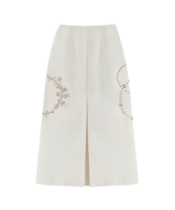 Machka Silk Blend Embroidered Skirt Off White