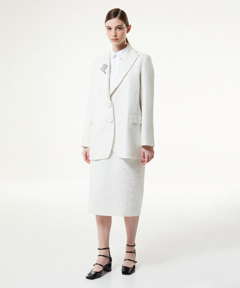 Machka Sequined Tweed Blazer Off White