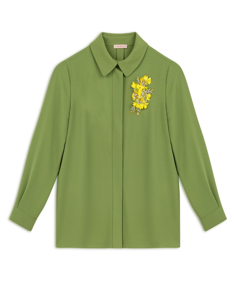 Machka Floral Module Embroidered Shirt Light Green